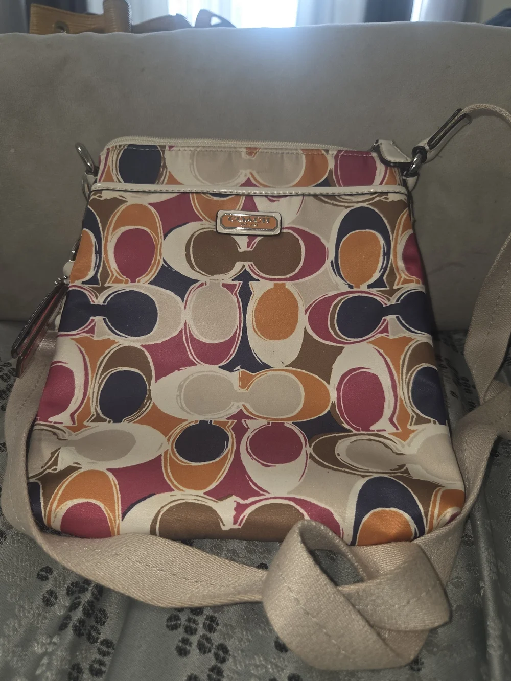 Coach Multicolor Signature Pattern Crossbody in Pink, Orange, Navy & Brown - Picture 1 of 6